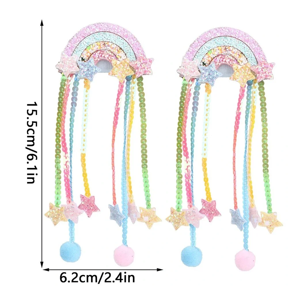 Rainbow Hair Clips with Dangling Beads and Stars